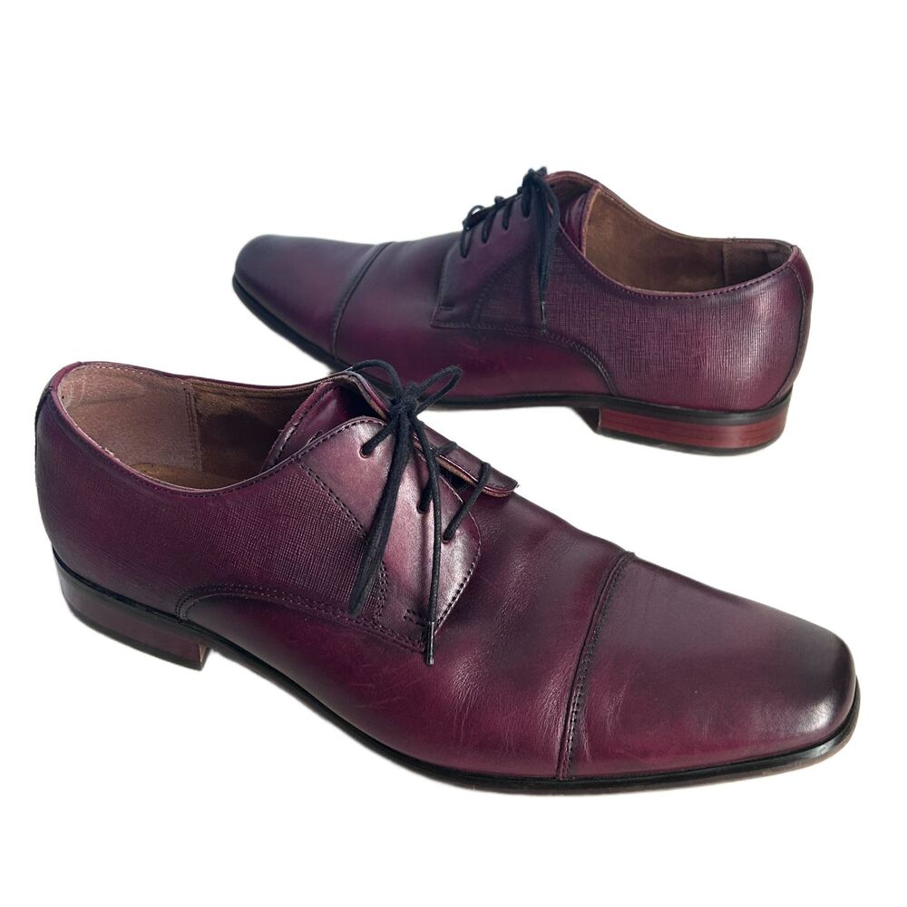 Florsheim Dress Shoes Mens Size 11 Burgundy Leather Textured Cap Toe Oxford